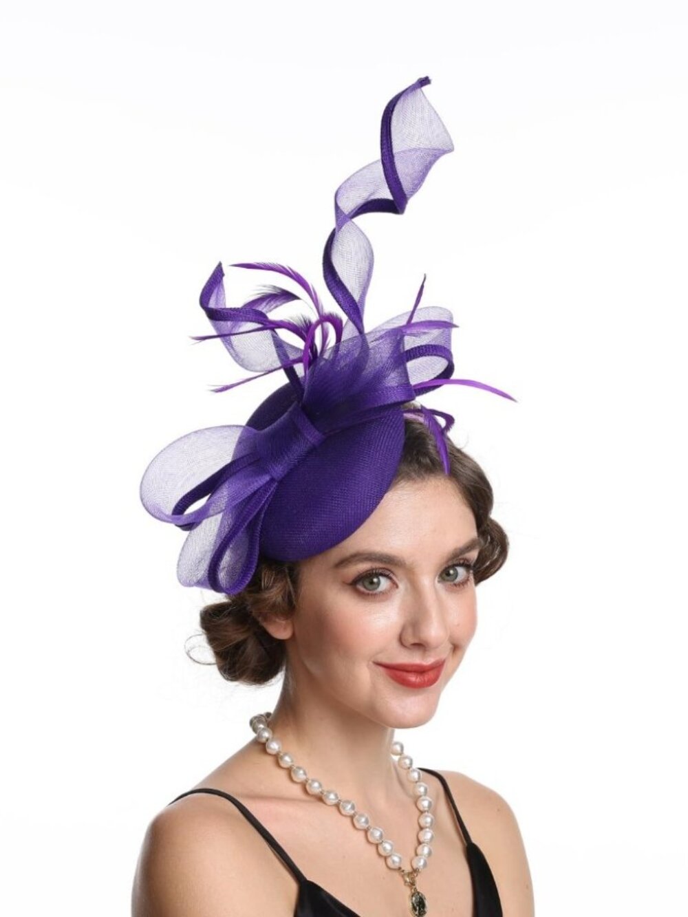Women’s Feather Fascinator Derby Bridal Hat Hj12-purple